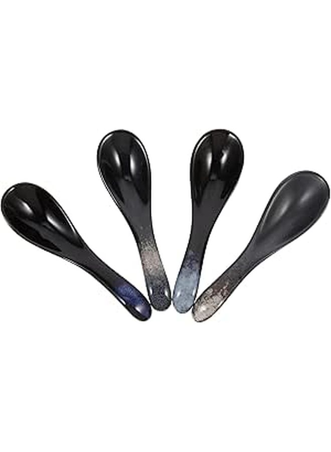 Ceramic Soup Spoons 4 Pack Short Handle Marble Pattern Porridge Spoons for Dining - Image 1