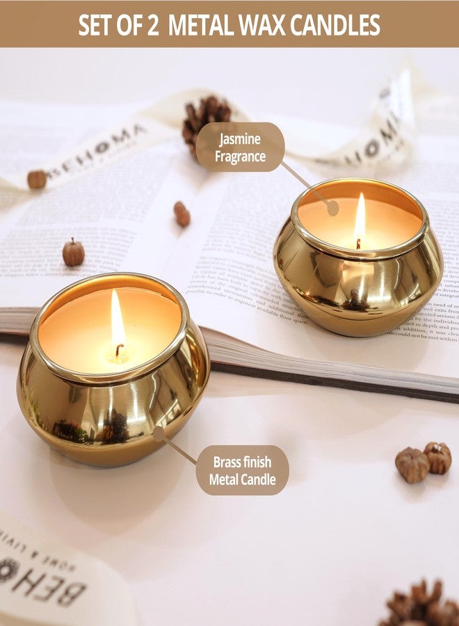BEHOMA Pebble Pot Metal Scented Candle Set | Gold Decorative Romantic Jar Candles Bowls for Home Décor | Luxury Festive Gifting Living Room Table Décor | Christmas Valentine Gifts (Set of 2) - Image 2