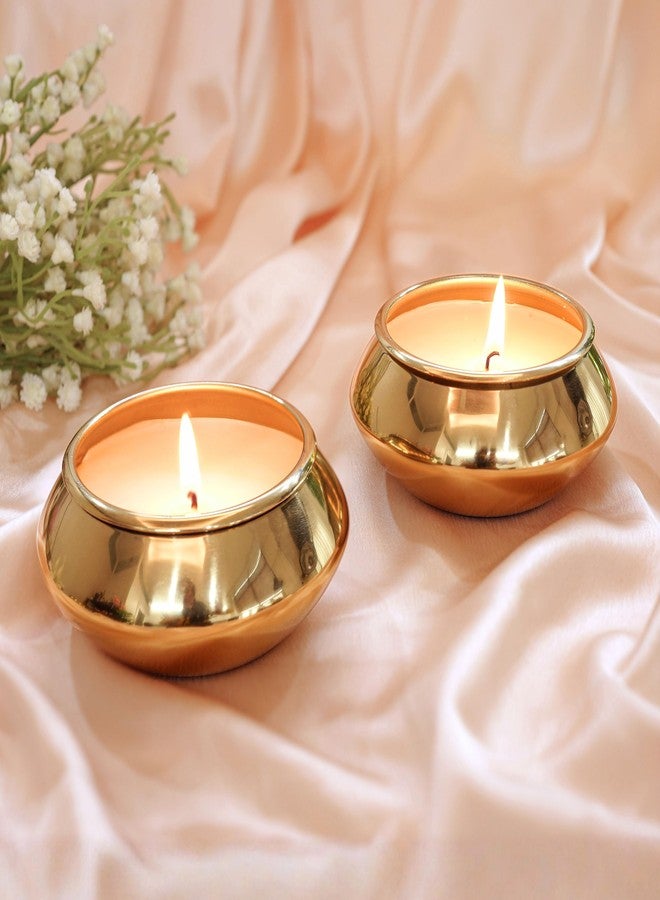 BEHOMA Pebble Pot Metal Scented Candle Set | Gold Decorative Romantic Jar Candles Bowls for Home Décor | Luxury Festive Gifting Living Room Table Décor | Christmas Valentine Gifts (Set of 2) - Image 1