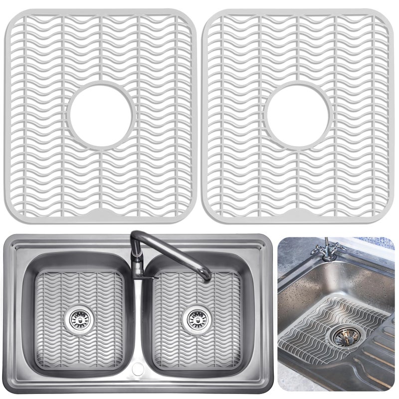 حماة حوض مطبخ DecorRack 2 باللون الأبيض 12 × 11 حامل أطباق لحماية الحوض من البقع والأضرار والخدوش آمن لغسالة الصحون شبكة حوض مطبخ حصيرة للحوض 2 عبوة بيضاء
