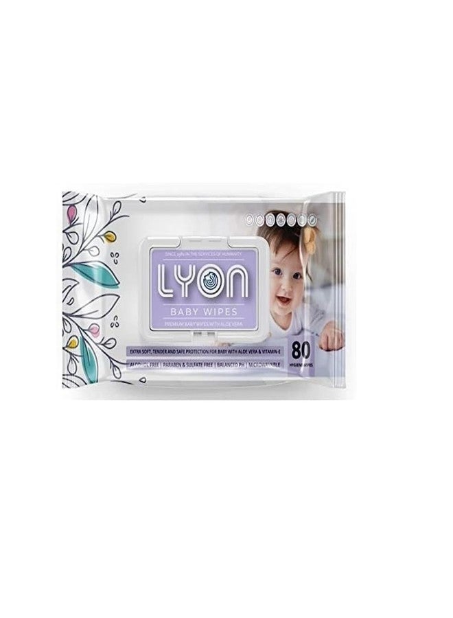 Lyon baby wet wipes with lid enriched with aloe vera and vit e (80 wipes per pack) Pack of 12 - Image 2