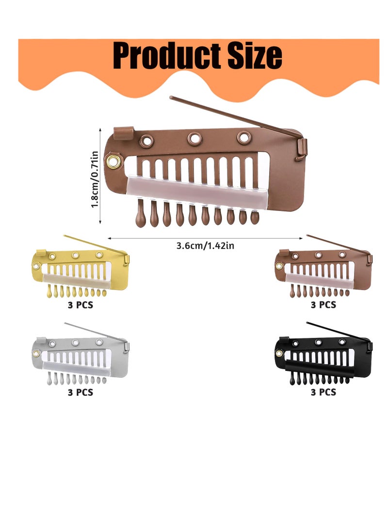 12 قطعة شوني كليبس مع شعر مقلم ممتد، قصاصات شعر معدنية على شكل حرف U، قصاصات شعر معدنية مرنة، أسود، بني، ذهب، فضة - Image 2