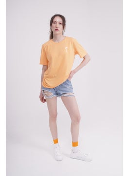 The Socks Company Palm Tree Embroidered Crew Neck Orange Unisex T-Shirt  - Image 1