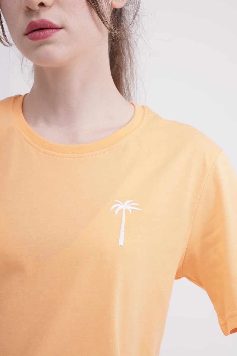 ذا سوكس كومباني Palm Tree Embroidered Crew Neck Orange Unisex T-Shirt