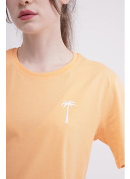 The Socks Company Palm Tree Embroidered Crew Neck Orange Unisex T-Shirt  - Image 3
