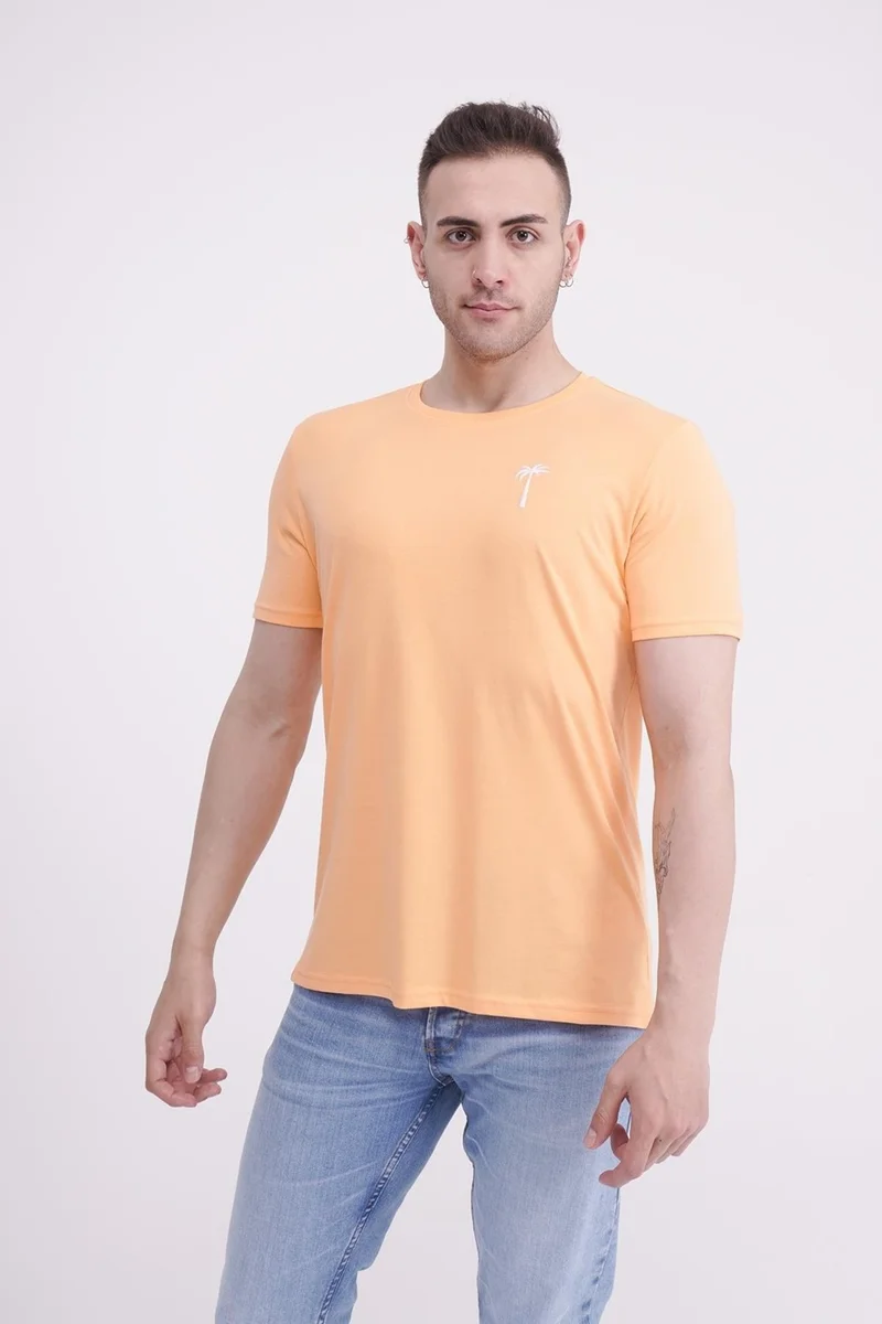 ذا سوكس كومباني Palm Tree Embroidered Crew Neck Orange Unisex T-Shirt