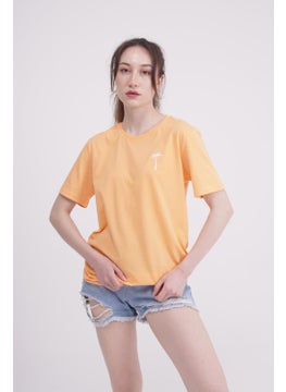 The Socks Company Palm Tree Embroidered Crew Neck Orange Unisex T-Shirt  - Image 2