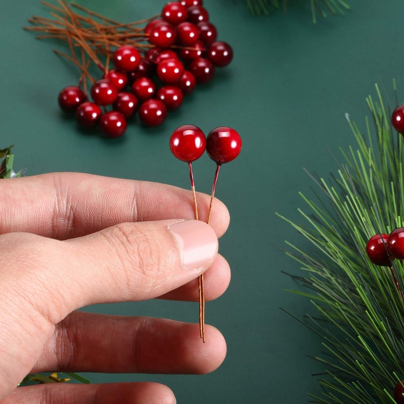 BBTO BBTO Artificial Holly Berries  100 Pieces Mini 10 mm Fake Berries Decor on Wire for Christmas Tree Decorations Flower Wreath DIY Craft Use (Wine Red)  - Image 3