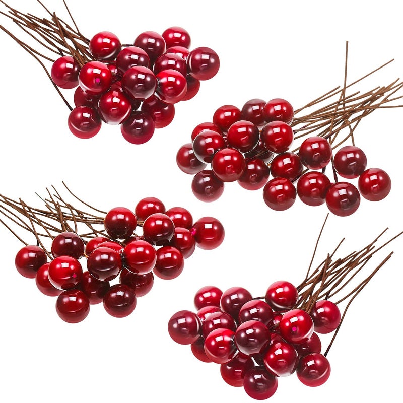 BBTO BBTO Artificial Holly Berries  100 Pieces Mini 10 mm Fake Berries Decor on Wire for Christmas Tree Decorations Flower Wreath DIY Craft Use (Wine Red)  - Image 1