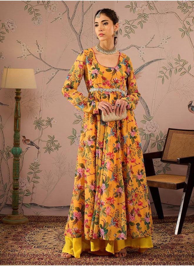 SASSAFRAS - Floral Print Round Neck Anarkali Kurta by Styli - Image 1
