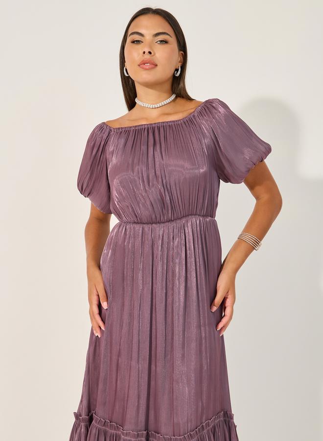 ستايلي فستان ماكسي بقصة - وأكمام بالون سادة بحافة متعددة الطبقات - Image 3