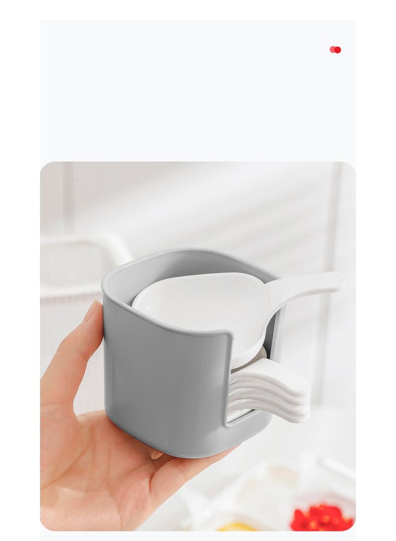 HOMESTAR 7-Piece Condiment Dish Set With Holder - Household Kitchen Soy Sauce Dipping Plates For Hot Pot, Sauce Dish，Disposal plates，Stackable Storage With Handles, Food-Safe PP Material Dishwasher & Sterilizer Safe, White/Grey,8.2*8.8*8 cm - Image 3