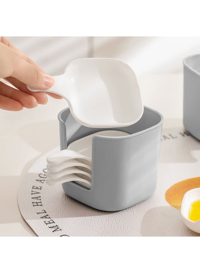 HOMESTAR 7-Piece Condiment Dish Set With Holder - Household Kitchen Soy Sauce Dipping Plates For Hot Pot, Sauce Dish，Disposal plates，Stackable Storage With Handles, Food-Safe PP Material Dishwasher & Sterilizer Safe, White/Grey,8.2*8.8*8 cm - Image 5