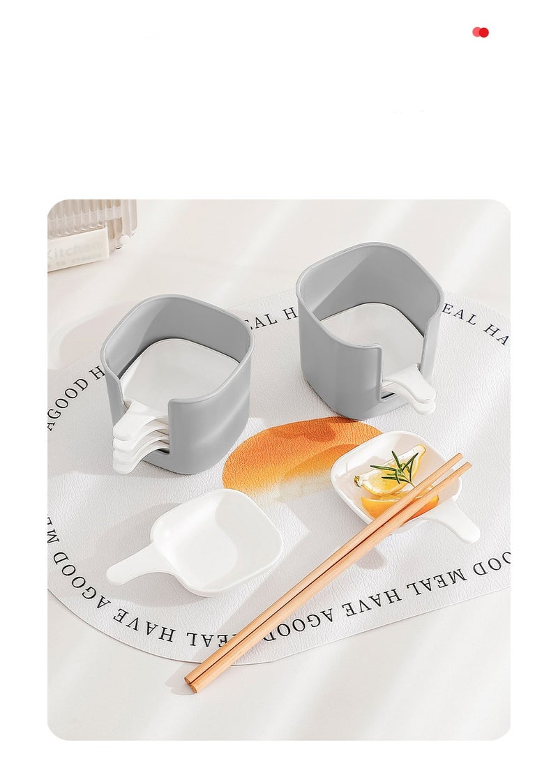 HOMESTAR 7-Piece Condiment Dish Set With Holder - Household Kitchen Soy Sauce Dipping Plates For Hot Pot, Sauce Dish，Disposal plates，Stackable Storage With Handles, Food-Safe PP Material Dishwasher & Sterilizer Safe, White/Grey,8.2*8.8*8 cm - Image 4