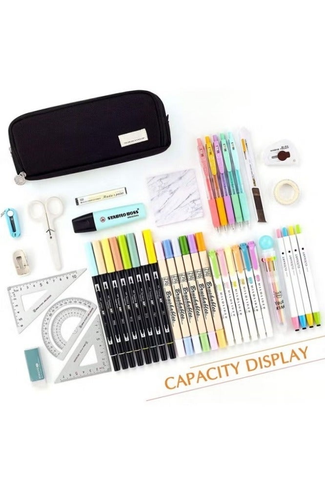 أفضل ذروة حقيبة أقلام رصاص كبيرة السعة بثلاث حجرات مناسبة للمدرسة والمراهقين والفتيات والأولاد والنساء وحقيبة قرطاسية وحقيبة تخزين مريحة وحقيبة تخزين للسفر في الهواء الطلق - أسود - Image 4