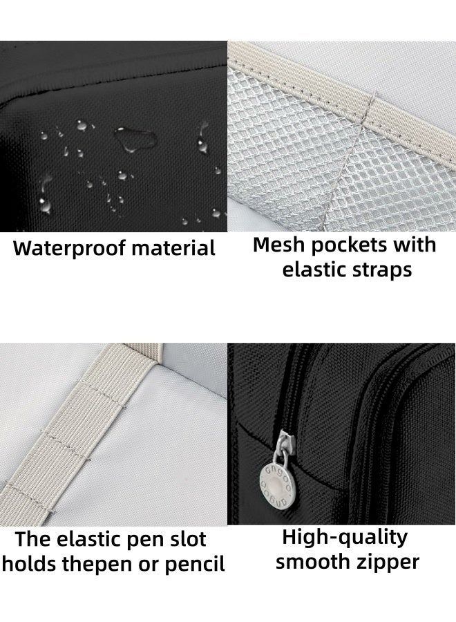 أفضل ذروة حقيبة أقلام رصاص كبيرة السعة بثلاث حجرات مناسبة للمدرسة والمراهقين والفتيات والأولاد والنساء وحقيبة قرطاسية وحقيبة تخزين مريحة وحقيبة تخزين للسفر في الهواء الطلق - أسود - Image 3