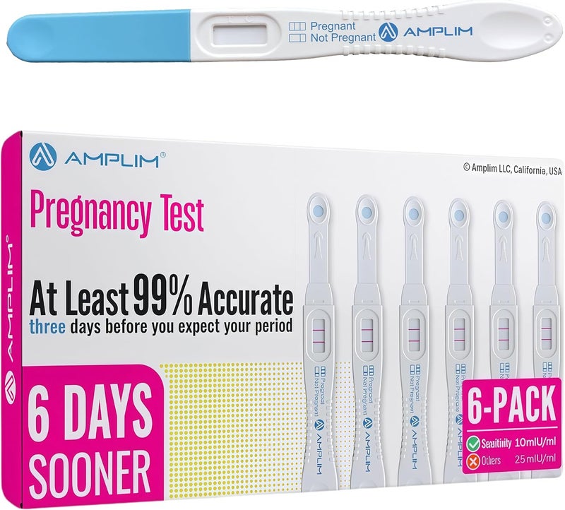Amplim Pregnancy Test 6 Pack  Early Detection HCG Urine Test for Women High 10mIUmL Sensitivity 999 Accurate Rapid Home Midstream Test Clear Results Easy to Use Reliable - Image 1