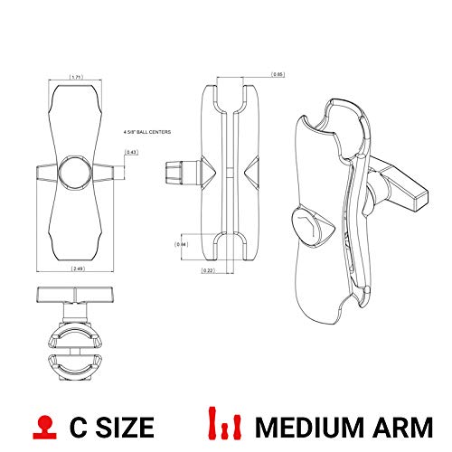 RAM Mounts Double Socket Arm RAM-201U Medium Arm Compatible with RAM C Size 1.5" Ball Components - Image 3