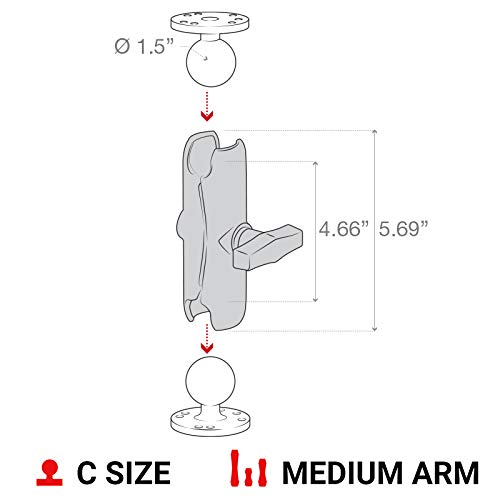 RAM Mounts Double Socket Arm RAM-201U Medium Arm Compatible with RAM C Size 1.5" Ball Components - Image 4