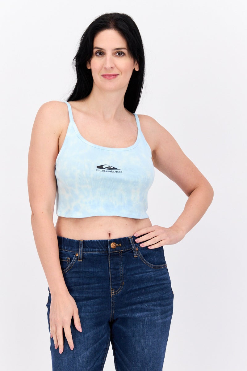 QUIKSILVER Women Round Neck Sleeveless Tie-Dye Top, Blue Combo - Image 1