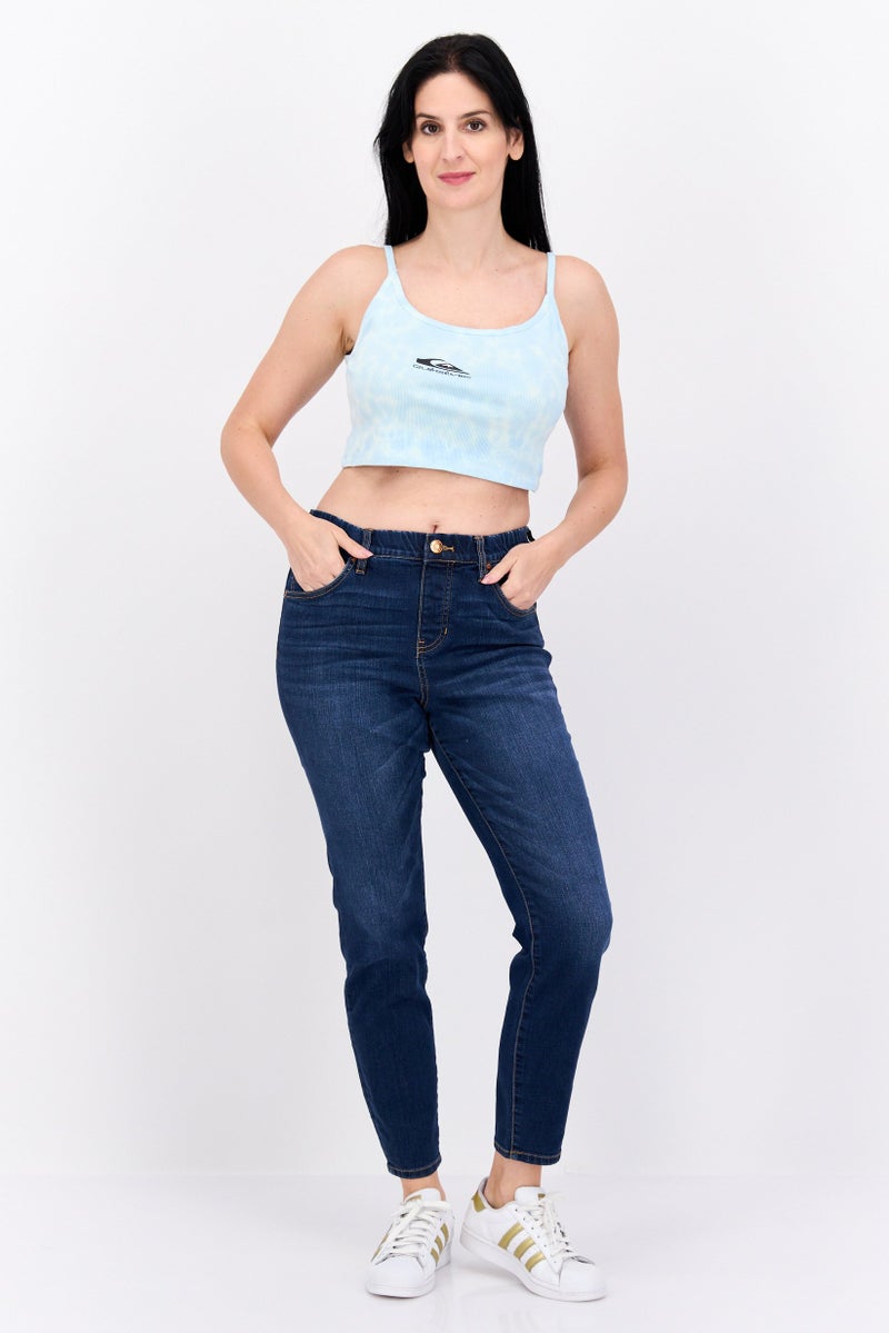QUIKSILVER بلوزة نسائية بدون أكمام بتصميم دائري، ألوان زرقاء متداخلة - Image 2