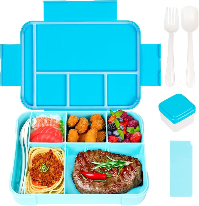 1330ML Bento Lunch Box with 6 Compartments - Leakproof and Reusable - Light Blue - Image 1