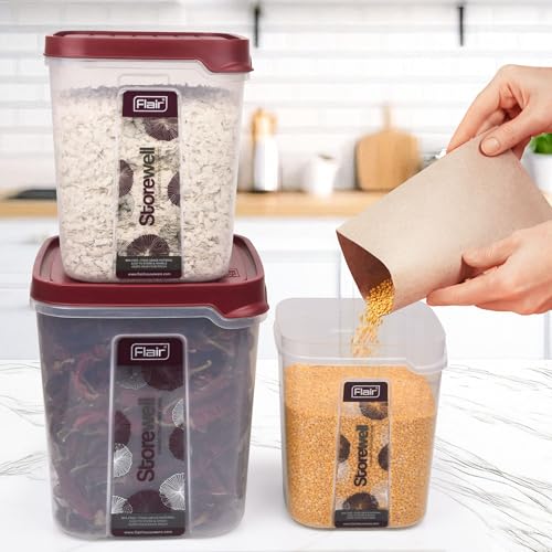 FLAIR Storewell Square Food Storage Containers Set Of 3 (6L, 8L, 12L)- Maroon, Air Tight Containers For Kitchen Storage Ideal Kitchen BoXFor Rice, Atta And Grains, Bpa-Free, Food Grade - Image 2