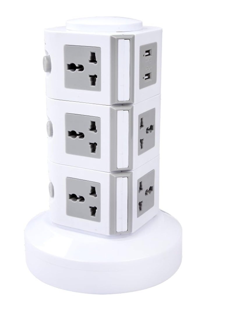 Vmax Layers Vertical Tower Extension Cord Socket  | Multi Device Connect Adaptor with USB Ports | Universal Socket with 2.5 m Length Cable - Image 1