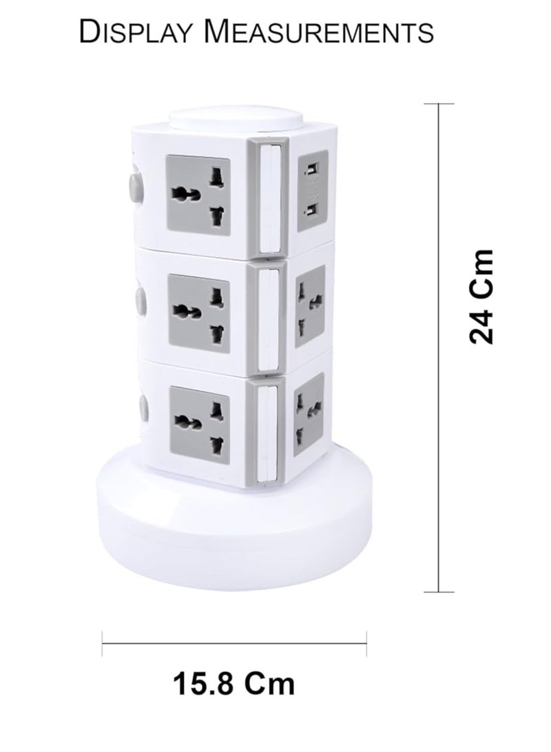 Vmax Layers Vertical Tower Extension Cord Socket  | Multi Device Connect Adaptor with USB Ports | Universal Socket with 2.5 m Length Cable - Image 2