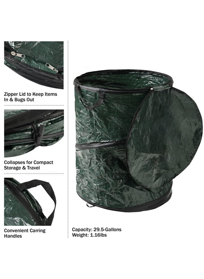 Wakeman Collapsible Trash Can- Pop Up 33 Gallon Trashcan For Garbage With Zippered Lid Outdoors -Ideal For Camping Recycling And More Green  - Image 3