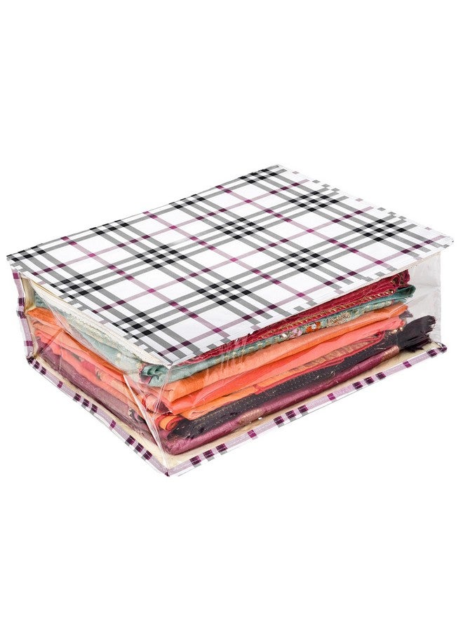 Kuber Industries Kuber Industries Saree Cover | Clothes Storage Bag | Storage Saree Organizer Bag | Zip Closure Saree Cover | Side Transparent Wardrobe Organizer | Check-Design | 6 Inch | Cream - Image 1