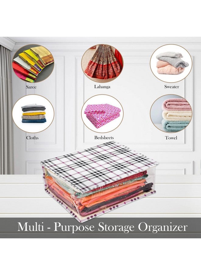 Kuber Industries Kuber Industries Saree Cover | Clothes Storage Bag | Storage Saree Organizer Bag | Zip Closure Saree Cover | Side Transparent Wardrobe Organizer | Check-Design | 6 Inch | Cream - Image 4