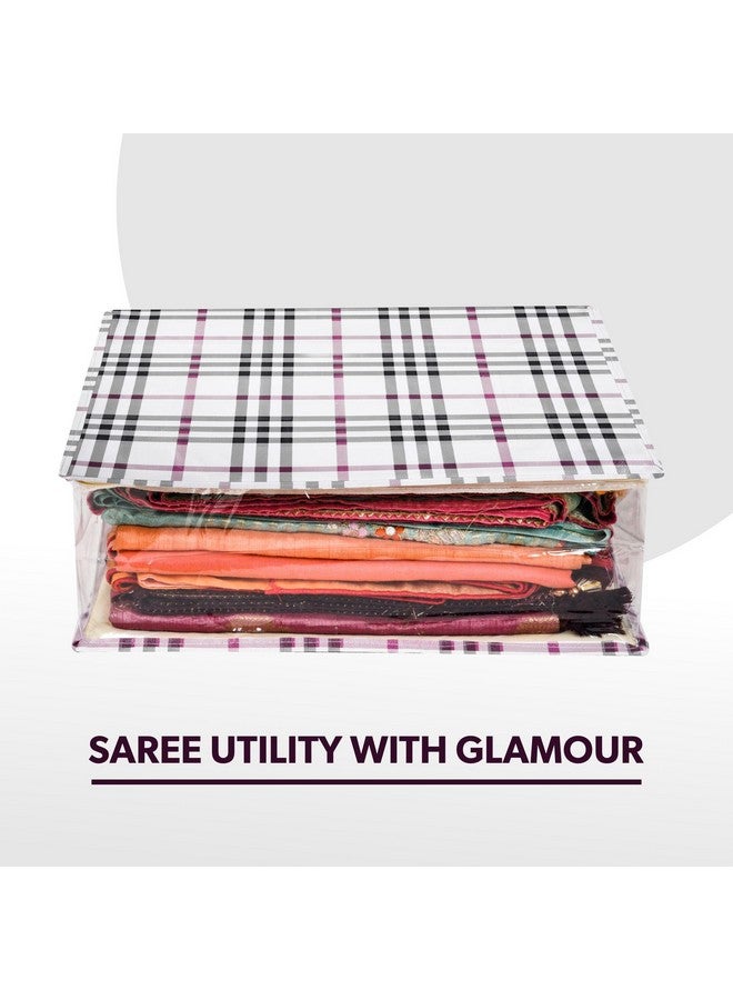 Kuber Industries Kuber Industries Saree Cover | Clothes Storage Bag | Storage Saree Organizer Bag | Zip Closure Saree Cover | Side Transparent Wardrobe Organizer | Check-Design | 6 Inch | Cream - Image 2