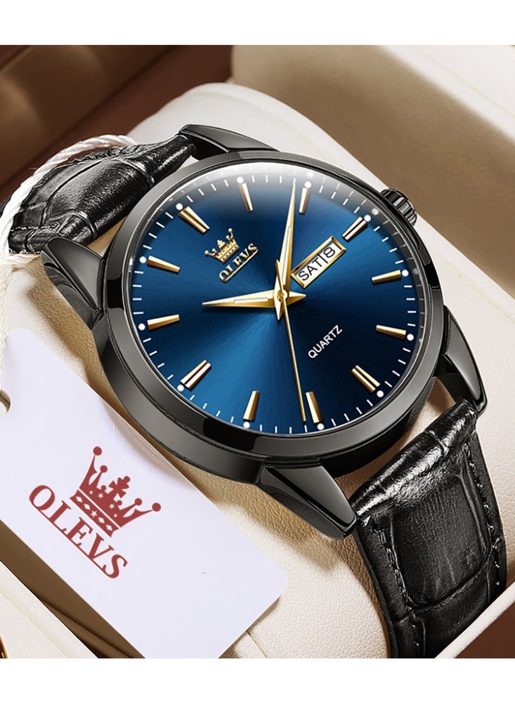 أوليفز ساعة كوارتز كلاسيكية من OLEVS TOP للرجال بسوار جلدي مقاوم للماء وتقويم وساعة يد كوارتز رياضية للرجال - Image 2