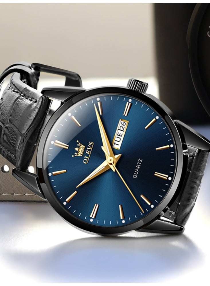 أوليفز ساعة كوارتز كلاسيكية من OLEVS TOP للرجال بسوار جلدي مقاوم للماء وتقويم وساعة يد كوارتز رياضية للرجال - Image 5