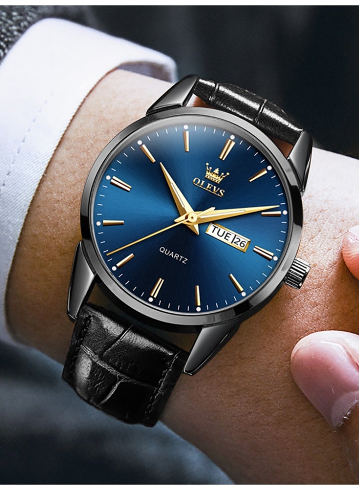 أوليفز ساعة كوارتز كلاسيكية من OLEVS TOP للرجال بسوار جلدي مقاوم للماء وتقويم وساعة يد كوارتز رياضية للرجال - Image 3