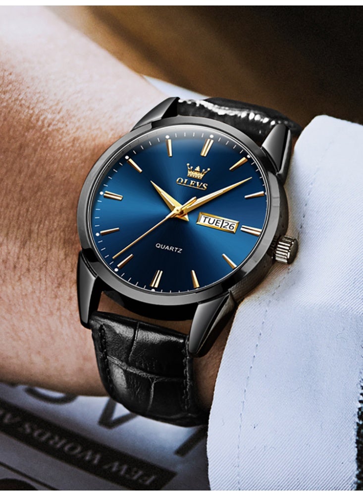 أوليفز ساعة كوارتز كلاسيكية من OLEVS TOP للرجال بسوار جلدي مقاوم للماء وتقويم وساعة يد كوارتز رياضية للرجال - Image 4