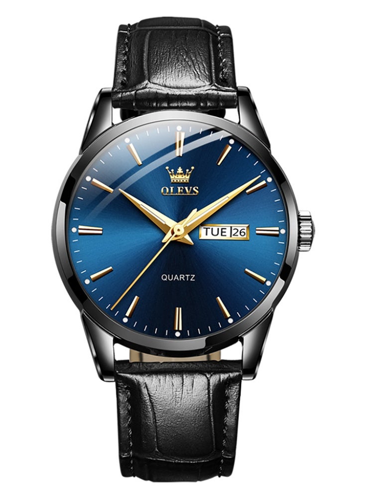 أوليفز ساعة كوارتز كلاسيكية من OLEVS TOP للرجال بسوار جلدي مقاوم للماء وتقويم وساعة يد كوارتز رياضية للرجال - Image 1