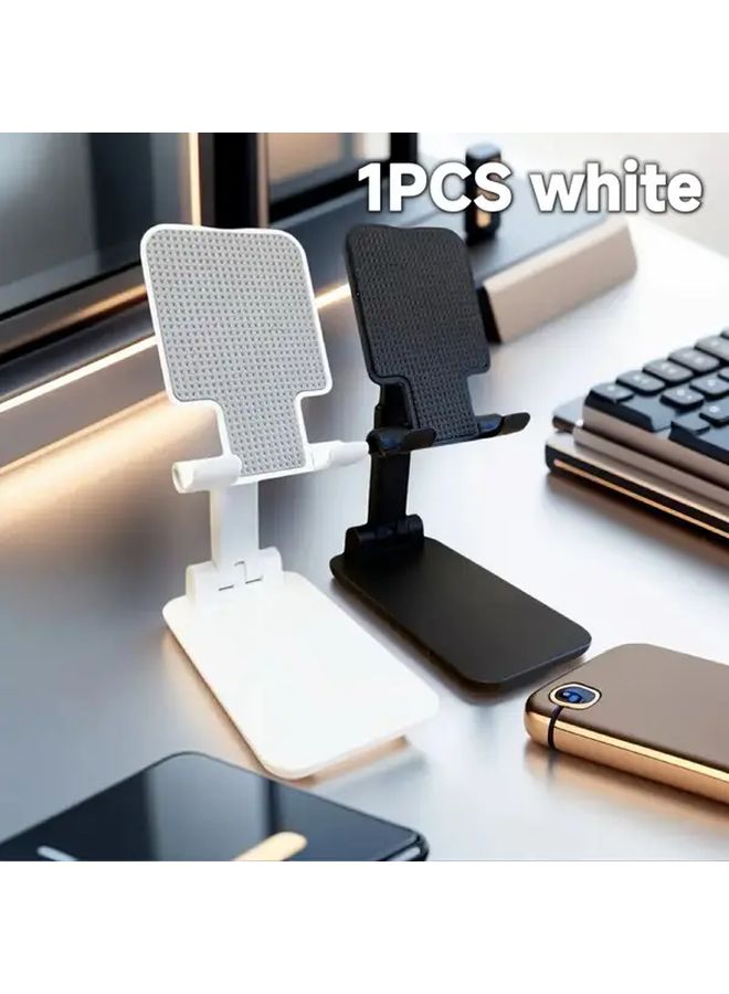 White Adjustable Foldable Desktop Phone Stand Universal Tablet Holder - Image 1