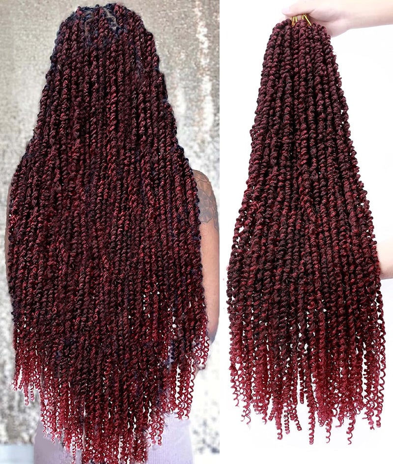 Passion Twist Hair 30 inch PreTwisted Long Passion Twist Burgundy Crochet Hair Ombre Red 6 Packs Bohemian Crochet Pre Looped Braids Hair for Black Women Water Wave Hair Extensions