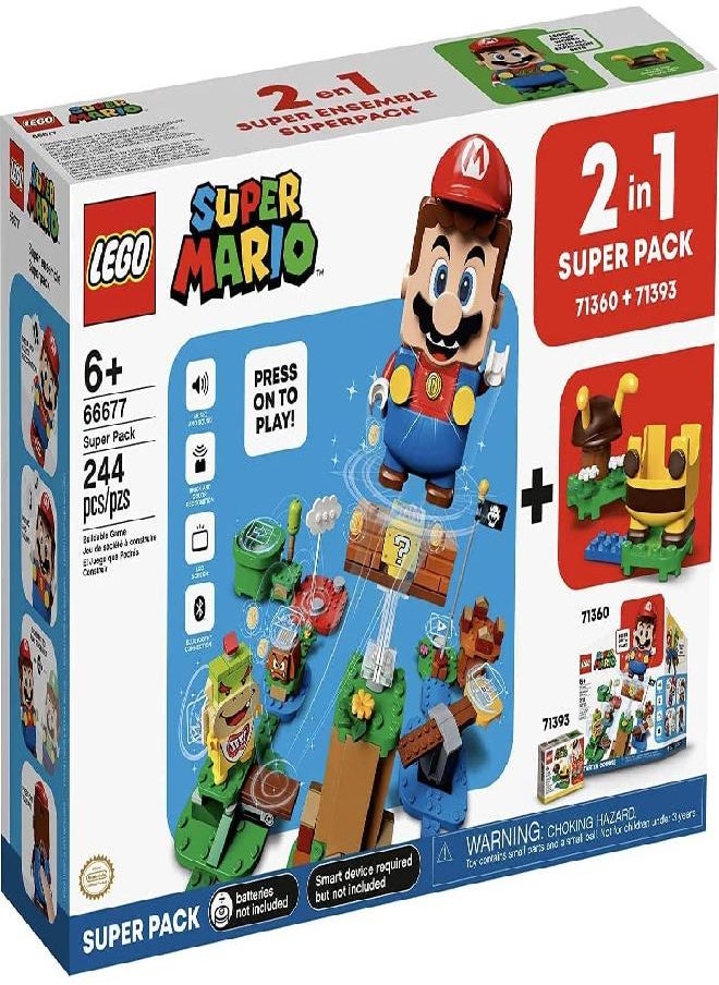 LEGO - Lego 66677 Super Mario 2 in 1 Super Pack Building Kit (Contains 71360 Adventures with Mario and 71393 Bee Mario) Collectible Toy for Creative Kids 6+ - Image 1