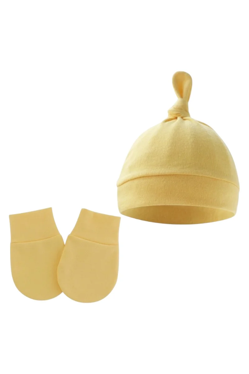 Bambimici Bambimici -  2 pcs TinyTops Baby Beanie and Mittens -Yellow