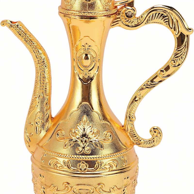 8 Pcs Vintage Turkish Coffee Pot Set with Tray and 6 Cups, Retro Style Coffee Maker, Exquisite Hot Beverage Service Set for Home and Party Decor (Gold) - Image 3