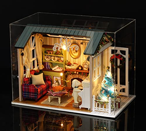 Tiandirenhe DIY Miniature Dollhouse Kit Realistic Mini 3D Wooden Mini Doll House Room with Furniture LED Lights Christmas Decoration Birthday Gift for Teens Adults Holiday time - Image 1