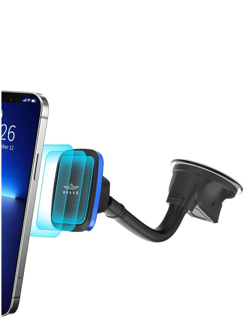 Brave Magnetic Car Phone Holder (Car Mount) for Dashboard and Windshield, 6 Strong Magnets N52, Universal Mount Compatible with iPhone Air, 17/17 Pro, 17 Pro Max, 16, 15, 14, 13, 12 Series, Samsung Galaxy 25, 24, 23, 22 Ultra, Google Pixel, Xiaomi, OnePlus, Oppo - Secure Mount, Adjustable Base, Anti-slip Design for Off-Road and Rough Surfaces - Image 1