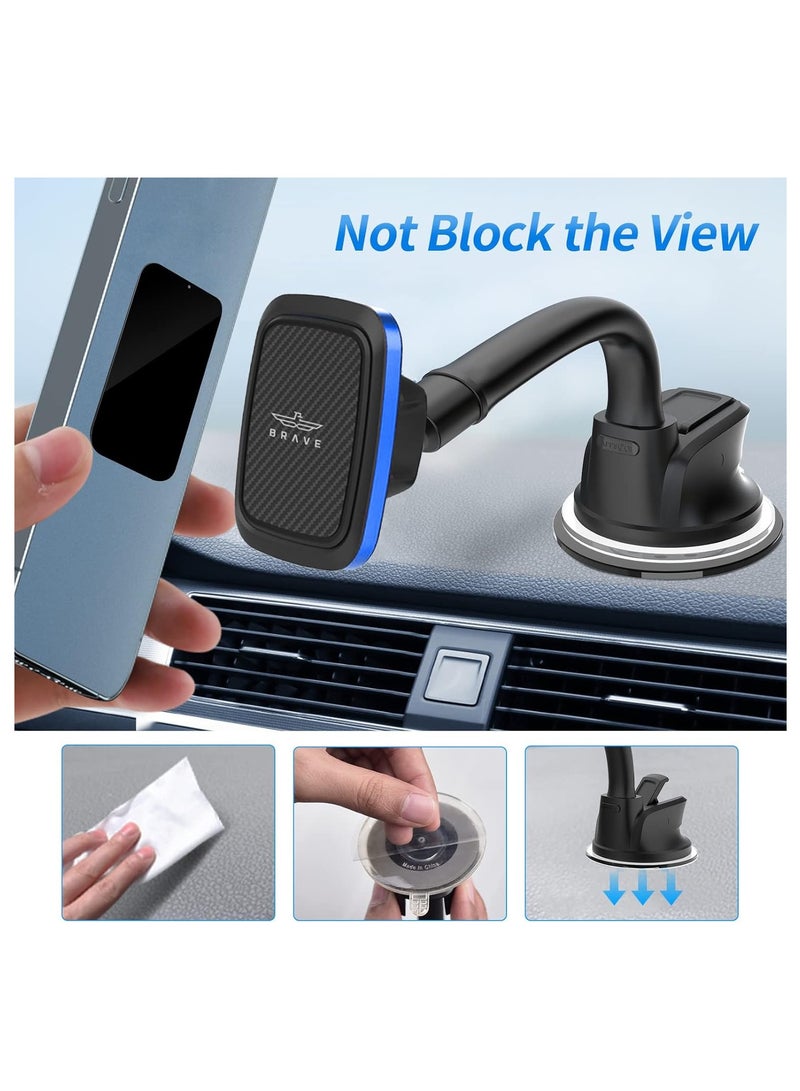Brave Magnetic Car Phone Holder (Car Mount) for Dashboard and Windshield, 6 Strong Magnets N52, Universal Mount Compatible with iPhone Air, 17/17 Pro, 17 Pro Max, 16, 15, 14, 13, 12 Series, Samsung Galaxy 25, 24, 23, 22 Ultra, Google Pixel, Xiaomi, OnePlus, Oppo - Secure Mount, Adjustable Base, Anti-slip Design for Off-Road and Rough Surfaces - Image 4