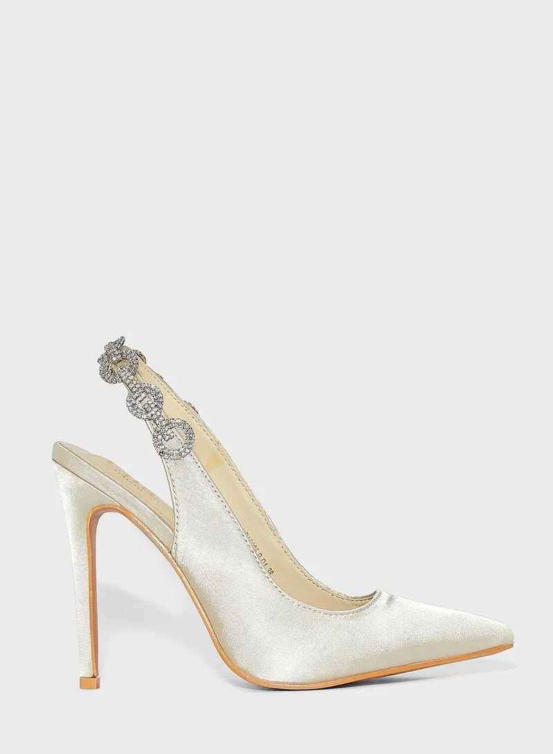 Ella Limited Edition Satin Jewelled Slingback Pointed Pump Champagne