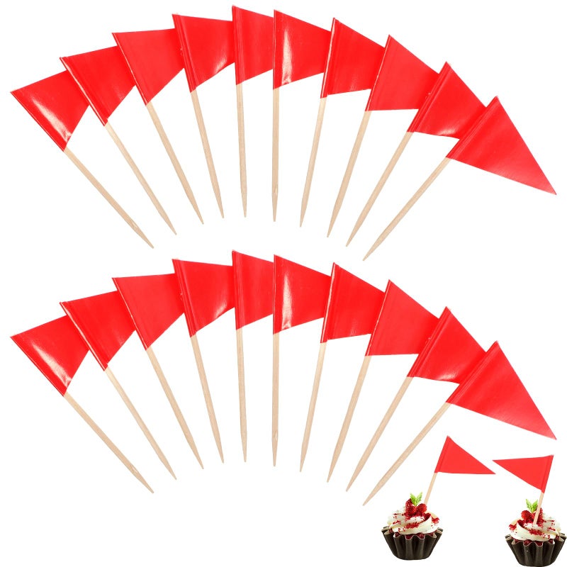 Qianyu 100 Pcs Solid Toothpick Flags Small Mini Plain Red Blank Triangle Stick Cupcake Toppers Flags Fruit Cheese Markers Labels for Wedding Party Buffet Appetizers DIY Decorations Red - Image 3
