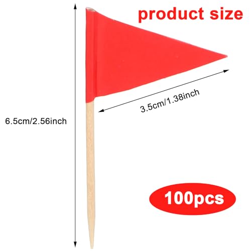 Qianyu 100 Pcs Solid Toothpick Flags Small Mini Plain Red Blank Triangle Stick Cupcake Toppers Flags Fruit Cheese Markers Labels for Wedding Party Buffet Appetizers DIY Decorations Red - Image 5