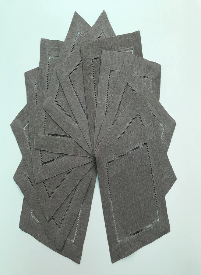Minhcraft Grey Linen Hem Stitch Cocktail Napkins -A Dozen 6"x6"-Ladder hemstitch 100% Linen Coasters-Set of 12 - Image 2
